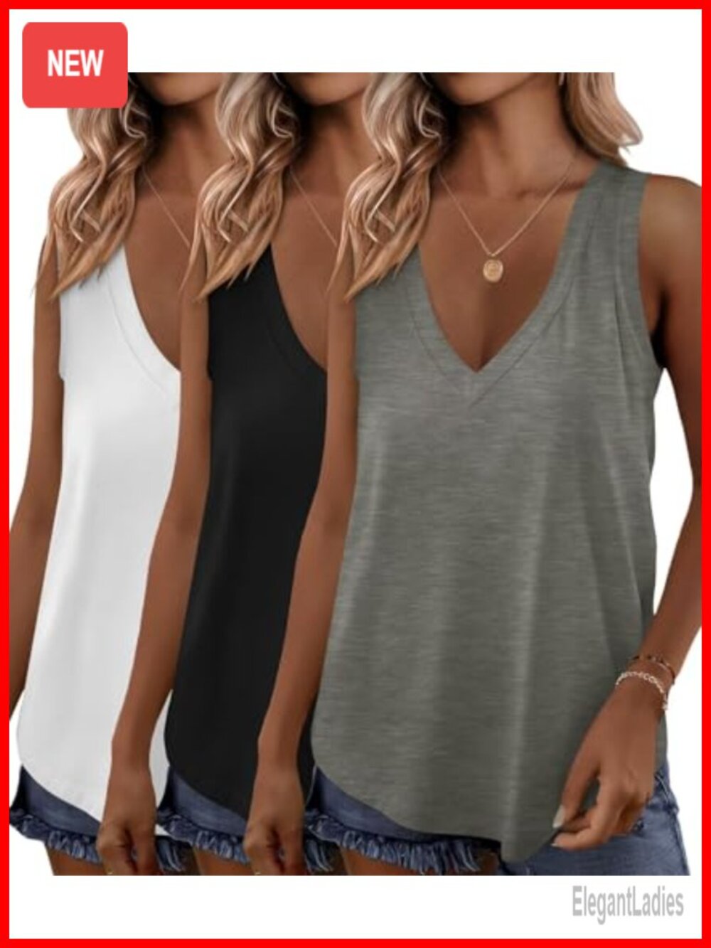 3 Pack Womens V Neck Tank Tops Loose Fit Sleeveless Summer Shirts